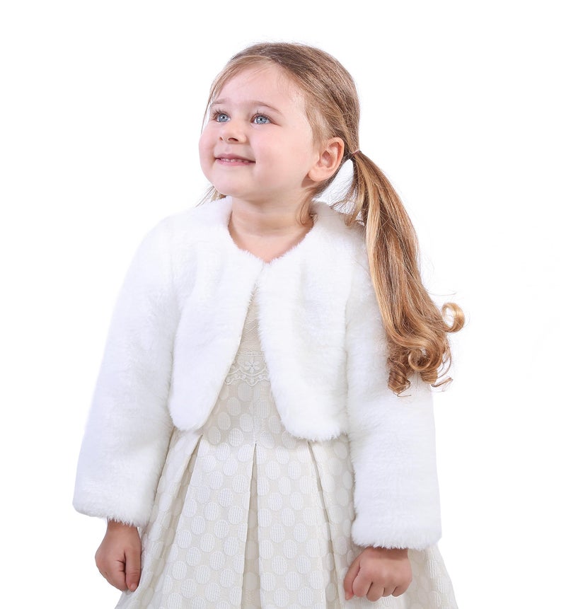 Lilax Girls Cozy Faux Fur Long Sleeve Crew Neck Dress Coat (White,9) - Image 3